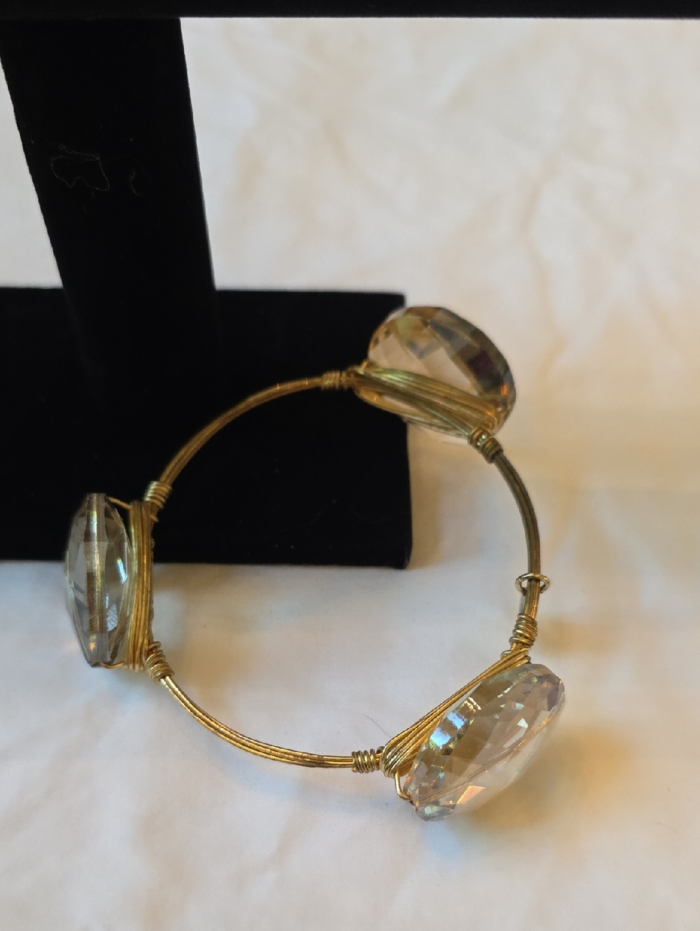 Bourban & Bowties Gold-Tone Wire Bracelet with Clear Faceted Crystal Accents